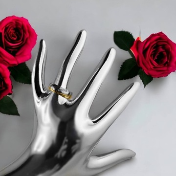 ЗОЛОТО-СЕРЕБРЯНЫЕ ОБРУЧАЛЬНЫЕ КОЛЬЦА С ЦИРКОНИЯМИ - НАБОР ДЛЯ ПАРЫ СТАЛЬНАЯ ПАРА КО8