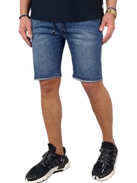 SPODENKI męskie JEANSOWE krótkie spodnie rozciągliwe PAS z GUMKĄ 315 - XL