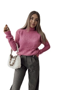 Golf alpaka damski sweter miły ciepły wełna brudny róż (dusty pink) XL/XXL