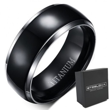 CZARNO-SREBRNA OBRĄCZKA FAZOWANA Z TITANIUM R.30