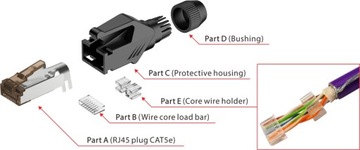 Wtyk typu RJ45 z osłoną Roxtone RJ45C5E-PHBN