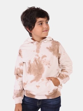 BLUZA CHŁOPIĘCA Z KAPTUREM TIE DYE jasny brąz 140