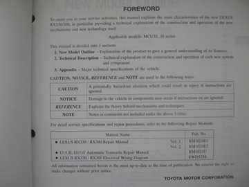 Lexus RX 330 инструкция по ремонту характеристики Lexus RX300 технические данные
