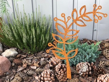 Gałązka z kulkami ozdoba ogrodowa corten 43 cm