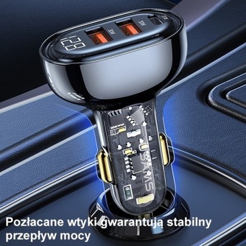 USAMS Ład. sam. 2xUSB+1xUSB-C 80W Fast Charge + kabel USB-C - USB-C BXLACC