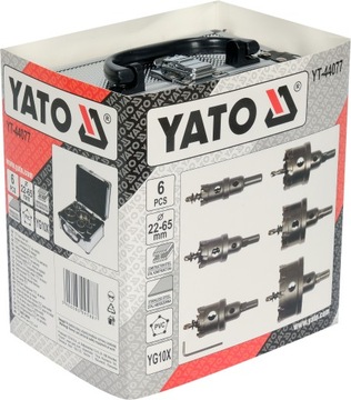 НАБОР КОРОНОЧНЫХ ПИЛОВ YATO TCT ПО МЕТАЛЛУ 22-65ММ 6 ШТ. ЦЕНТРИРОВАННАЯ ТВЕРДОСПЛАВНАЯ КОРОНКА