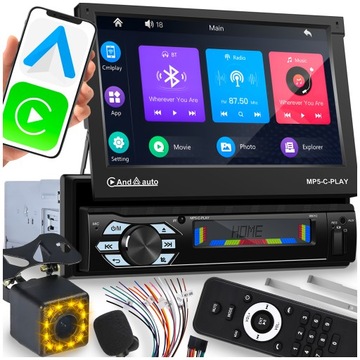 RADIO SAMOCHODOWE 1 DIN 7'' BT WYSUWANY EKRAN DOTYK CARPLAY ANDROID AUTO