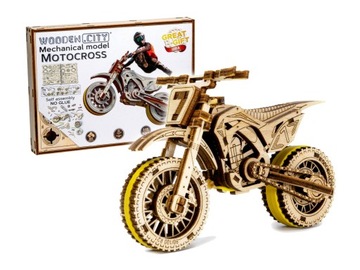 Drewniany Model Mechaniczny MotoCross Wooden.City