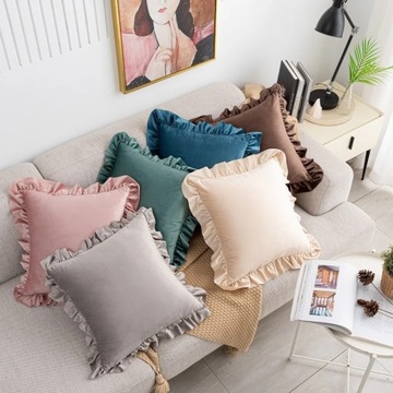 Poszewka 40x40 na Poduszkę Z FALBANKA WELUROWA Pluszowa Velvet Dużo Kolorów