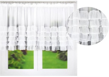 FIRANA GOTOWA z FALBANAMI ZAZDROSTKA FIRANKA WOAL na TAŚMIE 400x100 cm