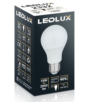 Светодиодная лампа E27 18Вт = 130Вт SMD 4000К нейтральная Premium LEDLUX не мигает