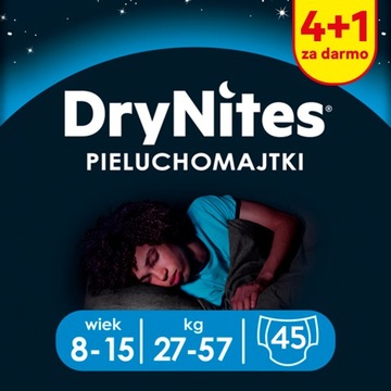 Pieluchomajtki noc HUGGIES DryNites Chłopcy 8-15 lat (27-57kg) 5x9 szt