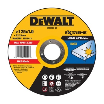 DT43902 DEWALT TARCZA 125MM DO CIĘCIA METALU INOX