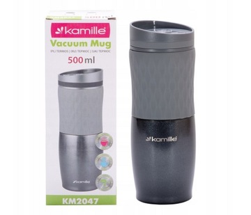 Термос Kamille, кружка, 500 мл, бутылка оттенка серого, металлик