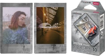 Wkłady Fujifilm Instax Mini Stone Grey Szara ramka retro 10 zdj 11 12