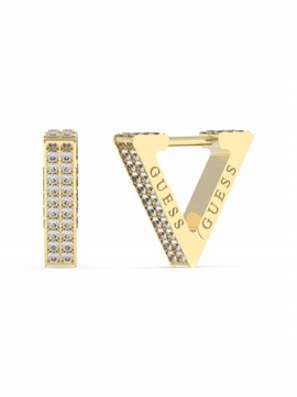Kolczyki GUESS Crazy Earrings Trójkąty Stal złota Cyrkonie białe Logo