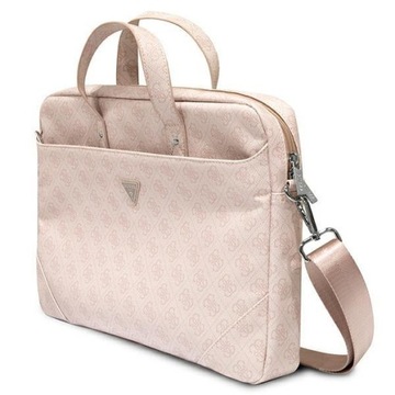 Elegancka torba na laptop GUESS 16 cali różowa - styl Saffiano 4G Triangle