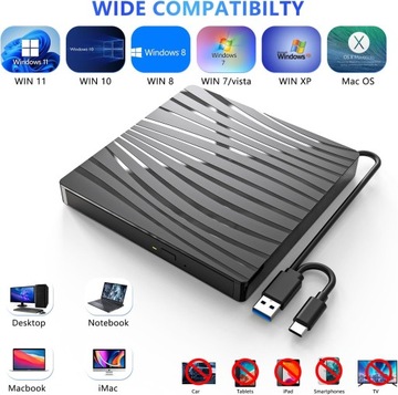 Внешний привод DVD/CD для ноутбука USB-C USB 3.0 USB-C DVD +/-