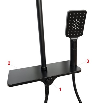 Deszczownica czarna 30x19 z półką CLICK ON + bateria prysznicowa HANSGROHE