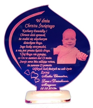 GRAWEROWANA PAMIĄTKA CHRZTU ŚW. LED Z FOTO CHRZEST