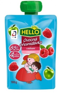 Mus HELLO Malina-Jabłko 85% owoców -100g-od 4 msc. PYSZNY !!