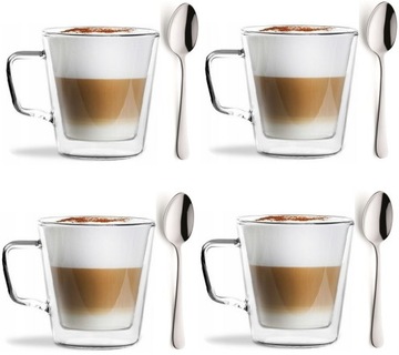 VIALLI FILIŻANKI SZKLANKI TERMICZNE SPODKIEM HERBATY KAWY CAPPUCINO 250 ML