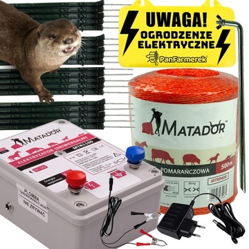 PASTUCH ELEKTRYCZNY NA WYDRY WYDRĘ elektryzator 1,1J gotowy ZESTAW + PALIKI