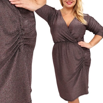 Czekoladowa Elegancka Sukienka PLUS SIZE wieczorowa mieniąca się r. 3XL/4XL