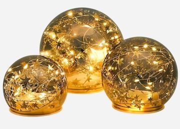 НАБОР ИЗ 3 ПРЕДМЕТОВ ДЕКОРАТИВНЫХ СВЕТОДИОДНЫХ СТЕКЛЯННЫХ КУПОЛОВ СЕРЕБРА СО ЗВЕЗДНЫМ МОТИФОМ