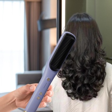Расческа для выпрямления волос, 5 регулируемых температурных режимов, с подогревом фиолетового цвета.