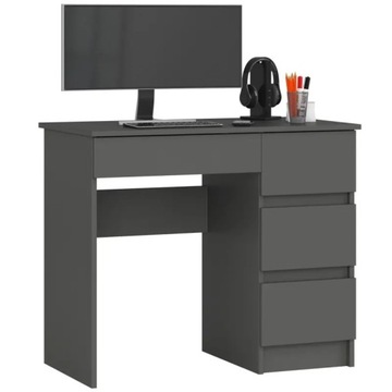 Biurko do pracy 90 cm szare pojemne 4 szuflady