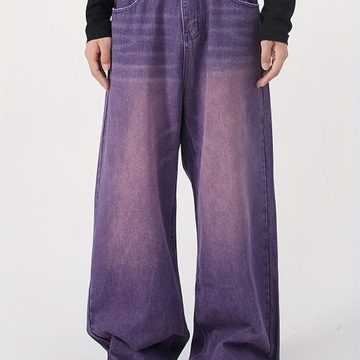 Męskie Szerokie Spodnie Baggy Jeans, Uliczny Styl Vintage Zniszczone