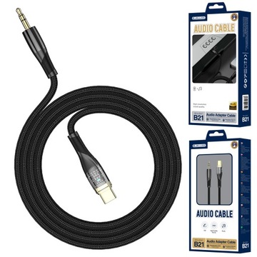 AUDIO KABEL MINI JACK 3,5mm - USB-C WYSOKA JAKOŚĆ DŹWIĘKU WZMACNIANY KABEL