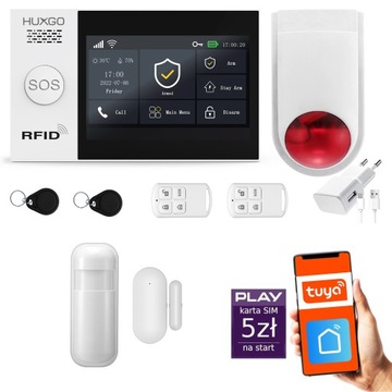 Alarm bezprzewodowy GSM + WiFi z aplikacją TUYA , zestaw , HUXGO HXA007