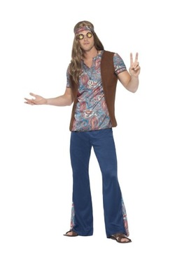 Smiffys Orion the Hippie Costume, Blue, with Top,