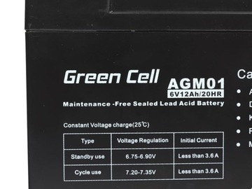 Akumulator GREEN CELL AGM01 12Ah 6V