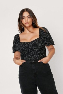 NASTY GAL czarny krótki top w groszki XL