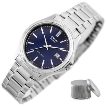 ZEGAREK MĘSKI CASIO MTP-1183A 2A Srebrna bransoleta Niebieska tarcza + BOX