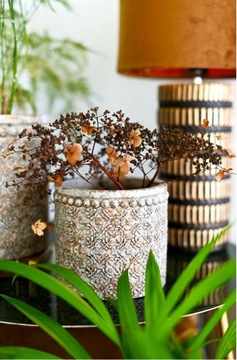 КОРИЧНЕВЫЙ ЦВЕТОЧНЫЙ ГОРШОК СО АНТИЧНЫМИ УЗОРАМИ 16x17 ЗОЛОТО