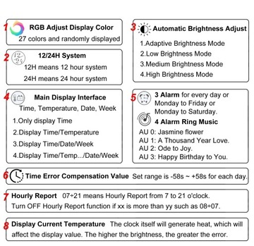 Mega zegar LED RGB Cyfry 3,5cm obudowa Fioletowa diody multikolor