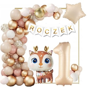ŚCIANKA DEKORACJE ZESTAW BALONÓW NA ROCZEK 1 URODZINY SARENKA 56SZT