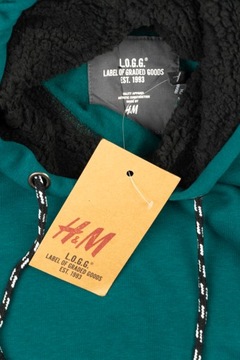 H&M Klasyczna Bawełniana Męska Szmaragdowa Bluza z Kapturem Bawełna L