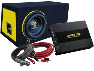 Ground Zero GZHW 20SPL subwoofer wzmacniacz kable