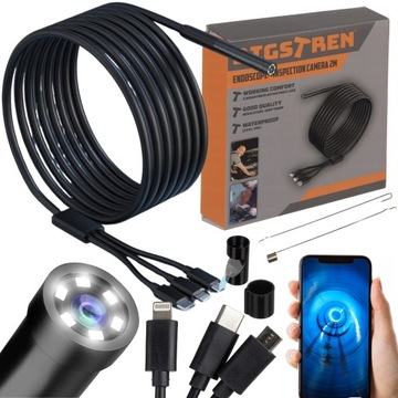 KAMERA INSPEKCYJNA ENDOSKOP DO TELEFONU 2M WIFI USB ENDOSKOPOWA ANDROID IOS