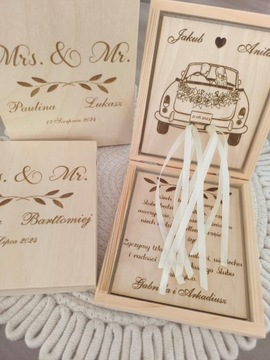 Drewniane personalizowane pudełko na pieniądze - prezent ślubny 16,5x14,5