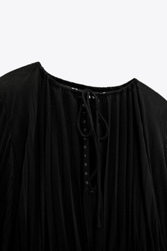 Sukienka czarna elegancka wizytowa ZARA dżety plisowana plisy 34/36 XS/S