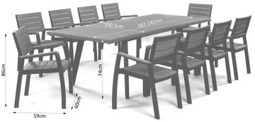 Zestaw HARMONY 10+1 Graphite Stół i Krzesła ogrodowe zestaw 10 -os Keter