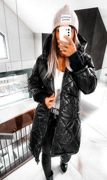 KURTKA DAMSKA PŁASZCZ PIKOWANA DŁUGA ASYMETRYCZNA 46