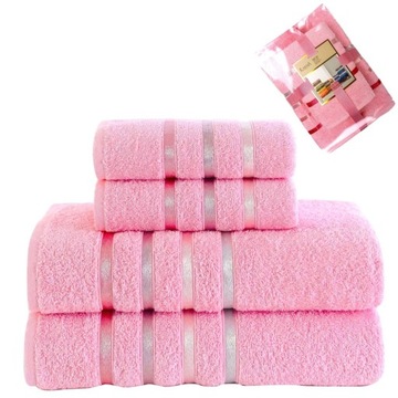 Zestaw 4 ręczniki bawełniane (2x 50x80cm i 2x 70x140cm) BALE różowy