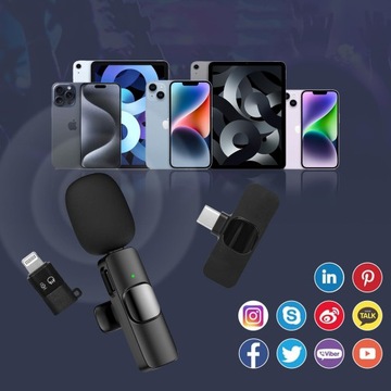 2 БЕСПРОВОДНЫХ МИКРОФОНА + ПРИЕМНИК USB-C + АДАПТЕР ДЛЯ IPHONE
